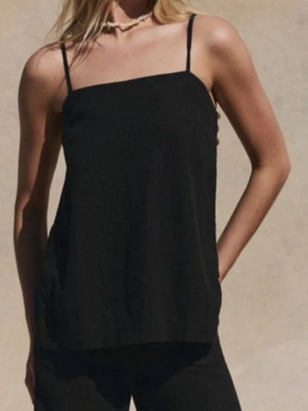 Free People Sightseer Linen Black Endless Summer Sleeveless Top M